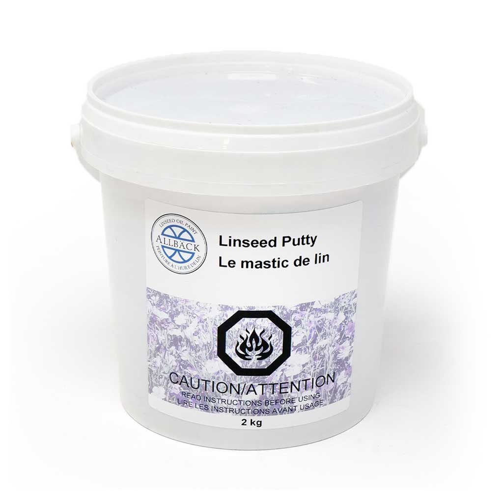 A 2KG white tub of Allback Linseed Putty