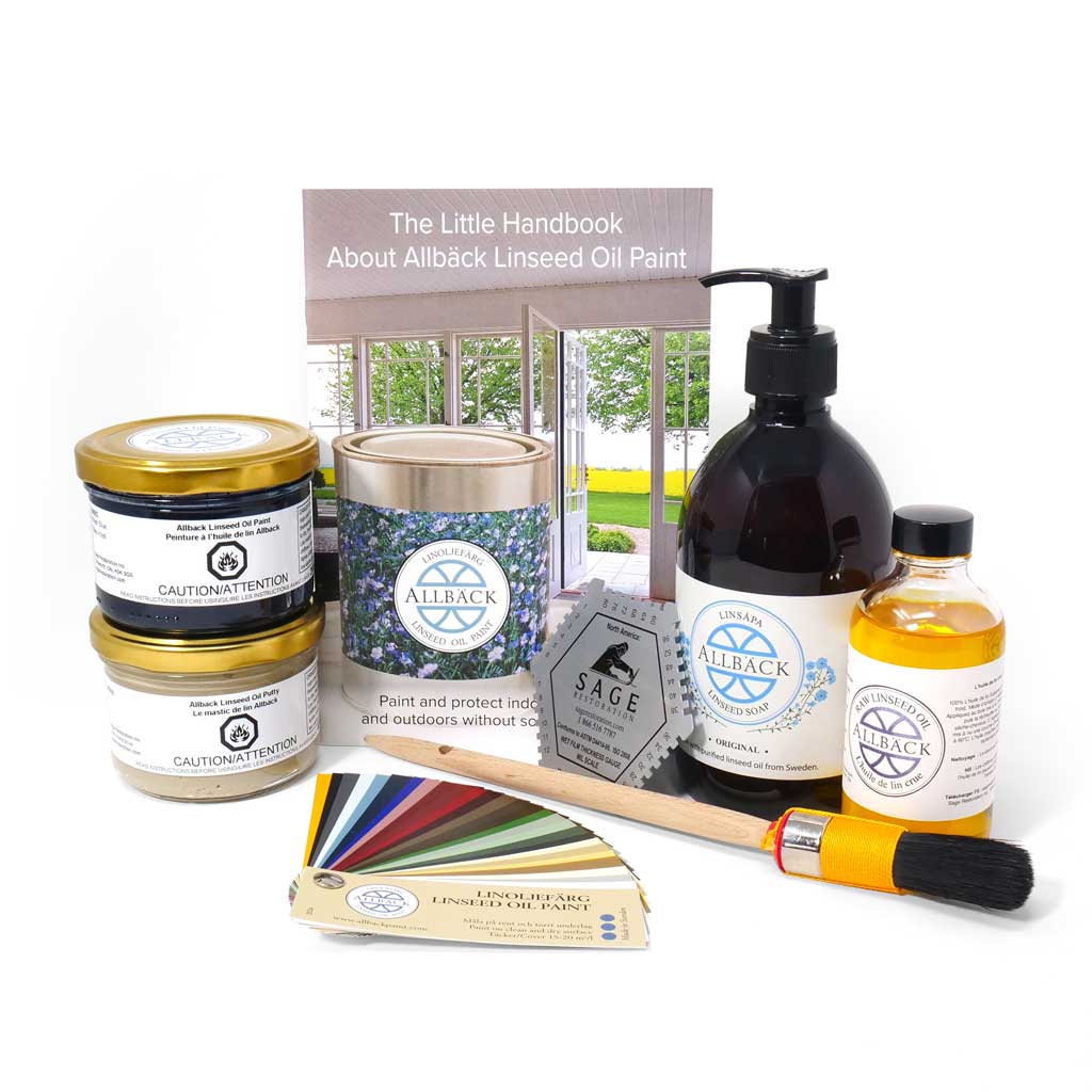 Collection of products that make up the Allbäck Linseed Oil Paint Intro Kit.