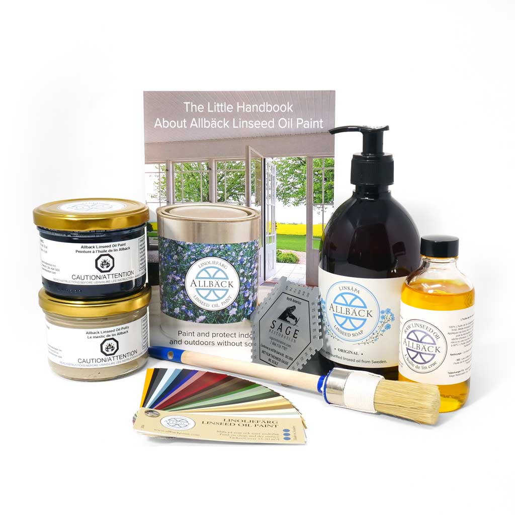 Collection of products that make up the Allbäck Linseed Oil Paint Intro Kit.