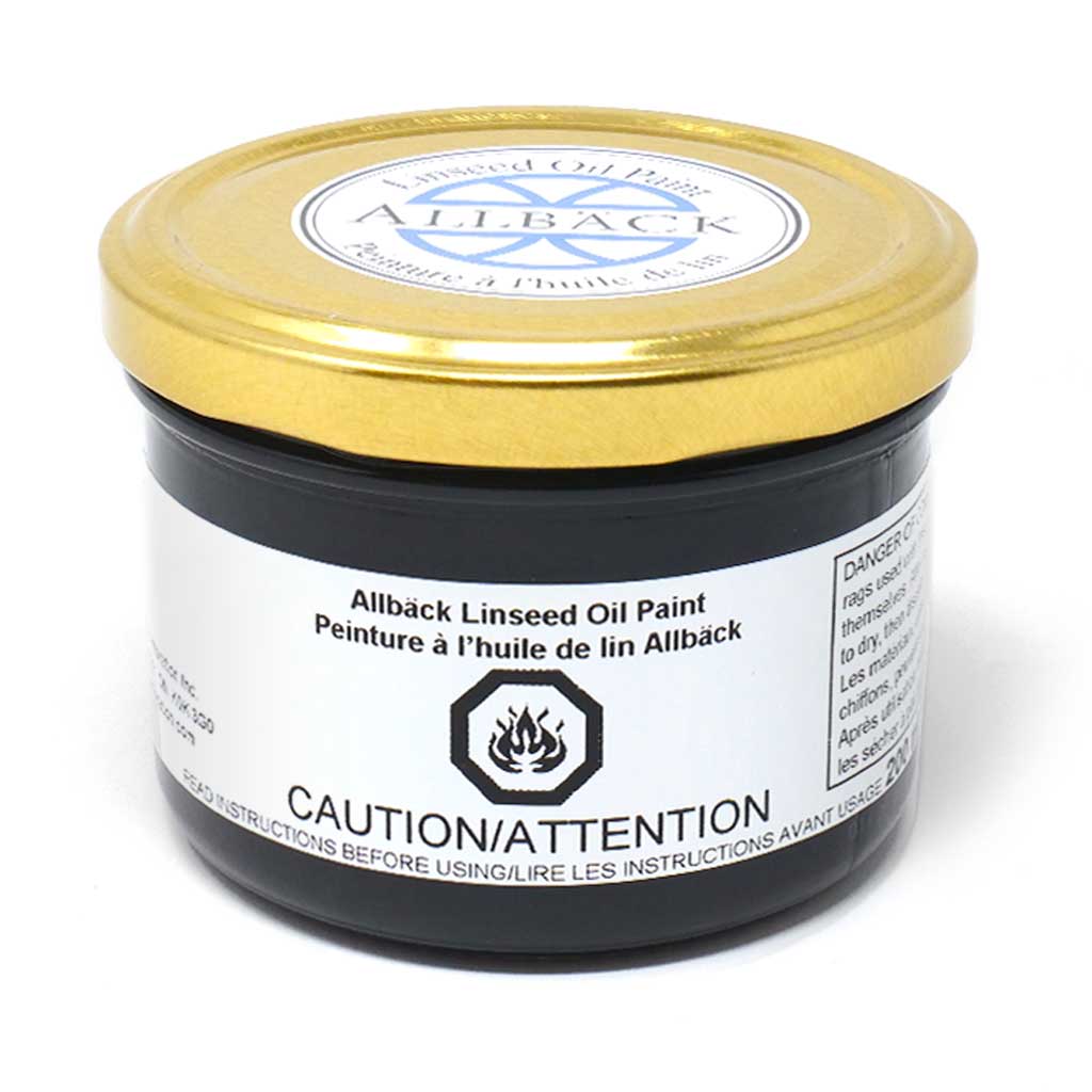 200ml of Allback Linseed Oil Paint with a gold lid in the shade black.