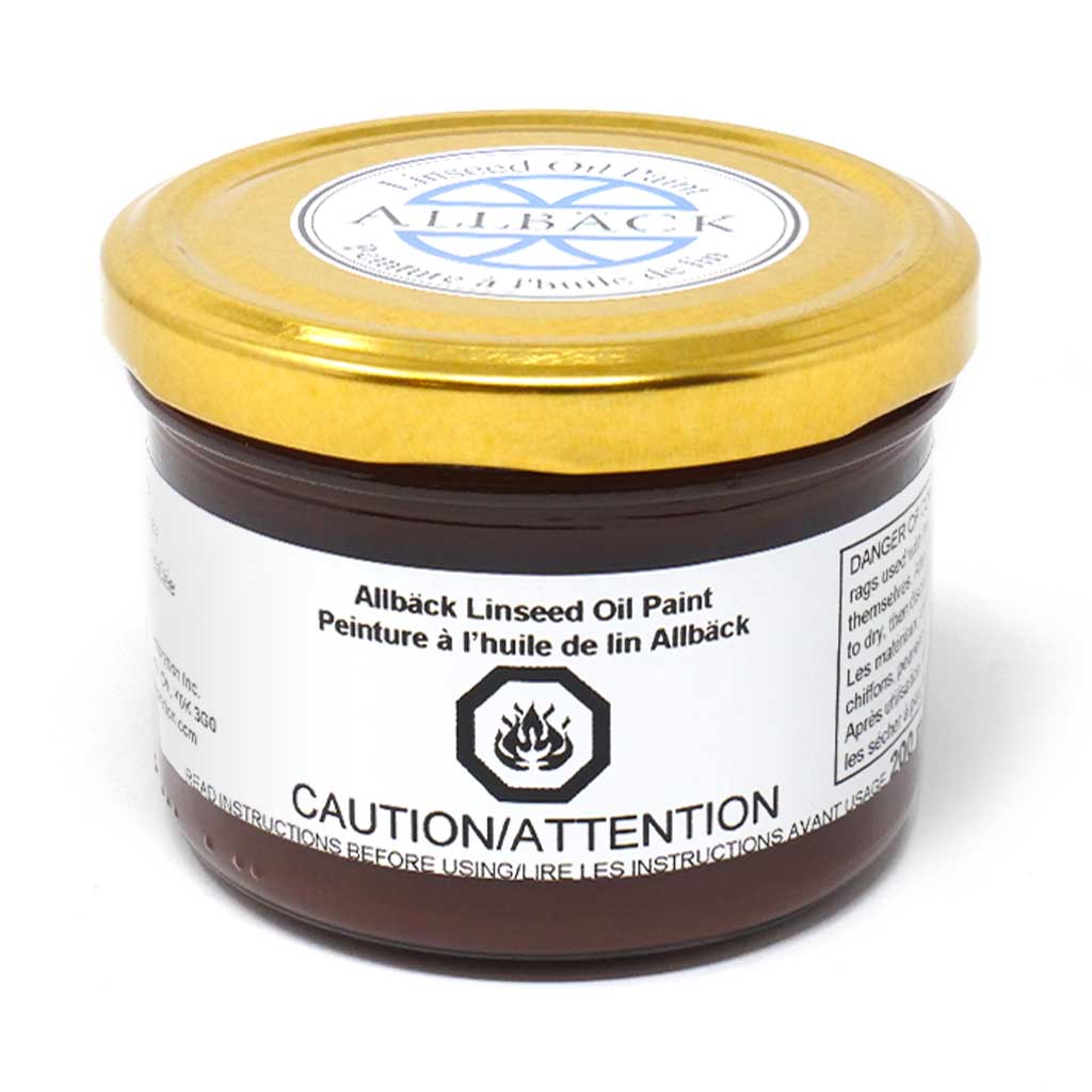 200ml of Allback Linseed Oil Paint with a gold lid in the shade chocolate brown.