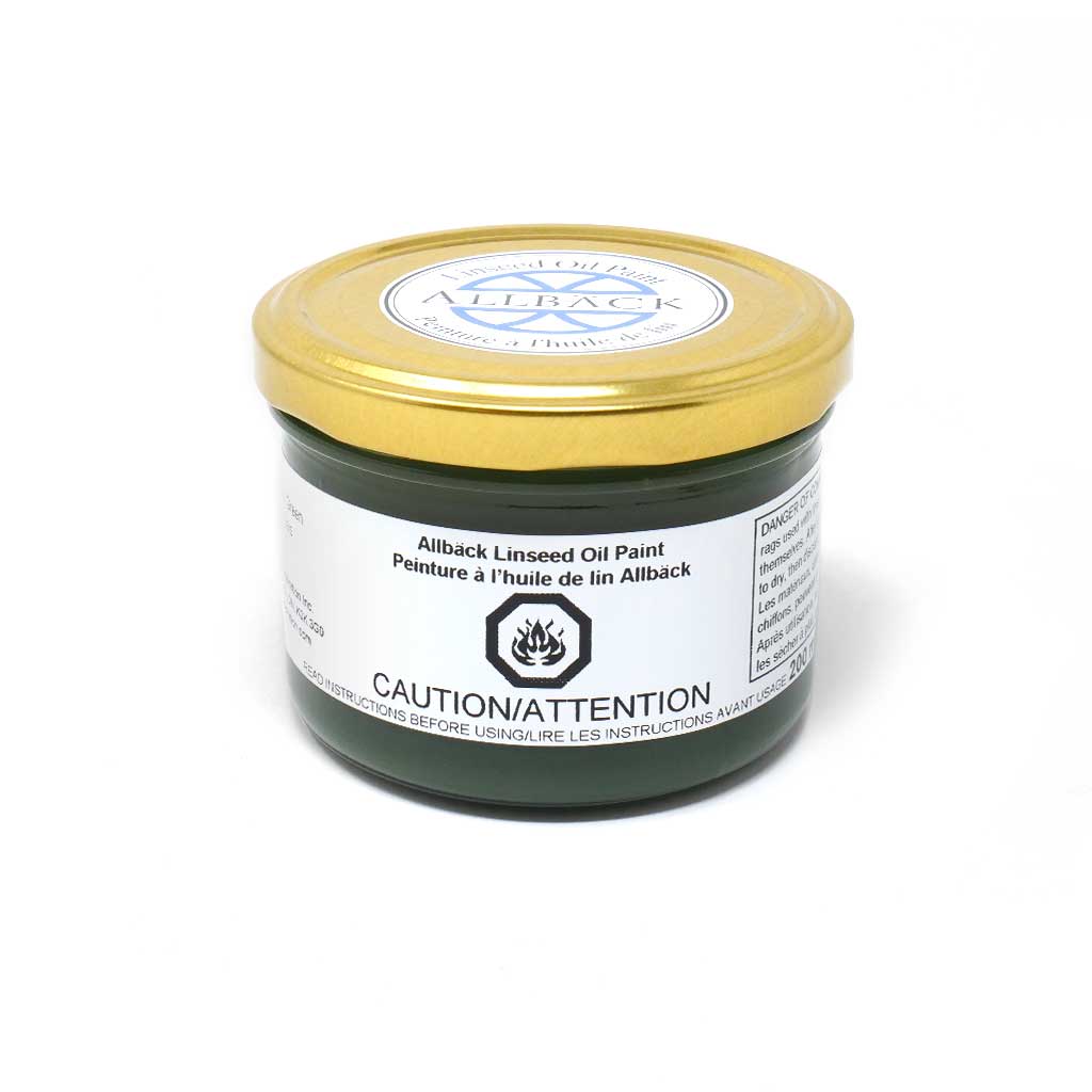 200ml of Allback Linseed Oil Paint with a gold lid in the shade holkham green.