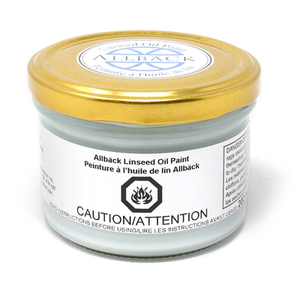 200ml of Allback Linseed Oil Paint with a gold lid in the shade ice blue.