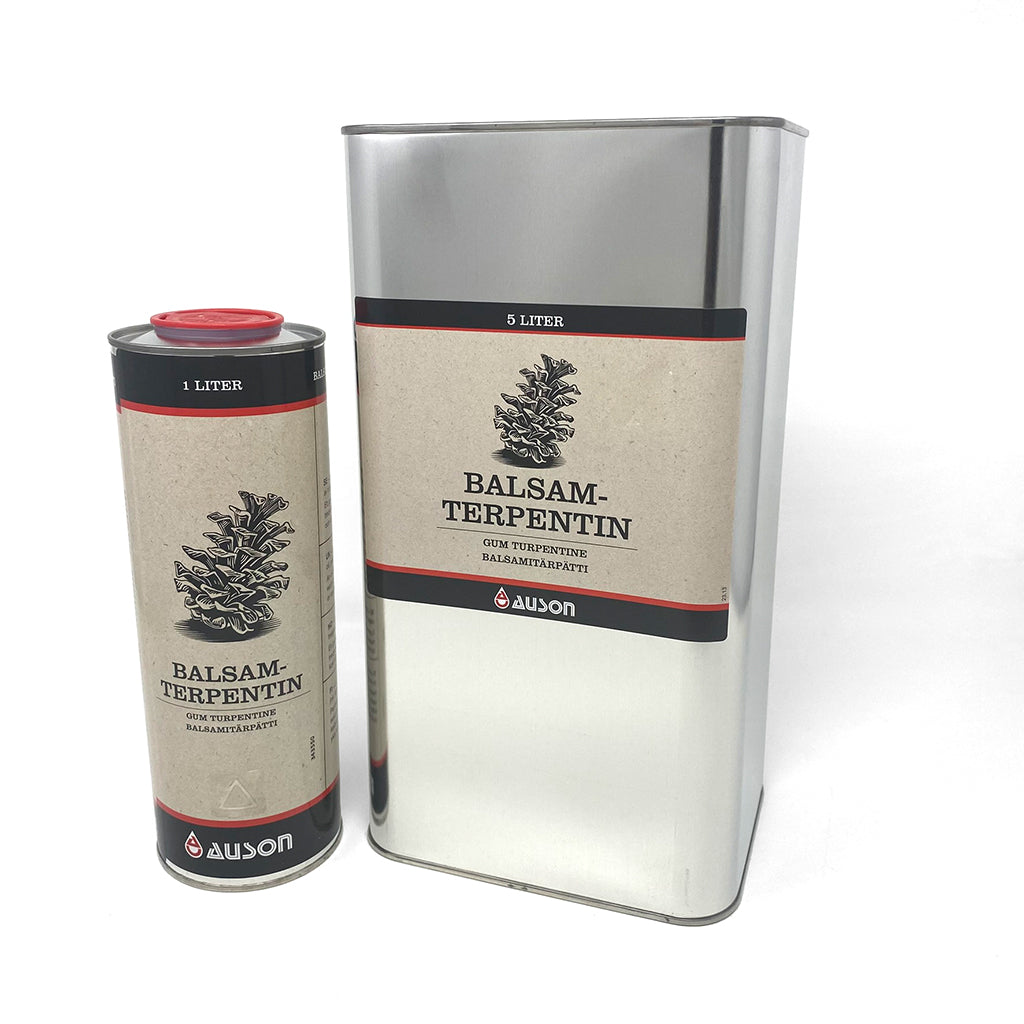 Pure Balsam Turpentine in 1 L and 5 L tins.