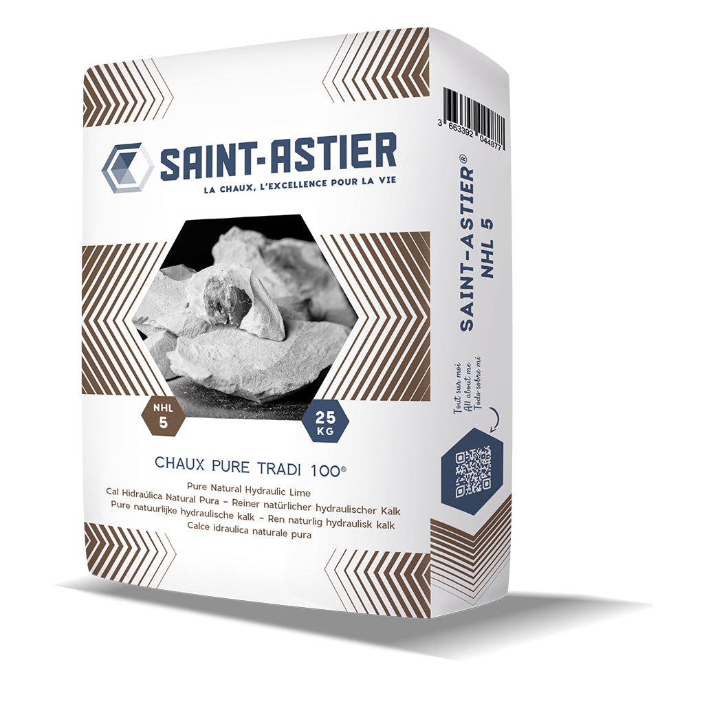 Saint-Astier NHL 5 lime packaging with brown labelling on a white background.