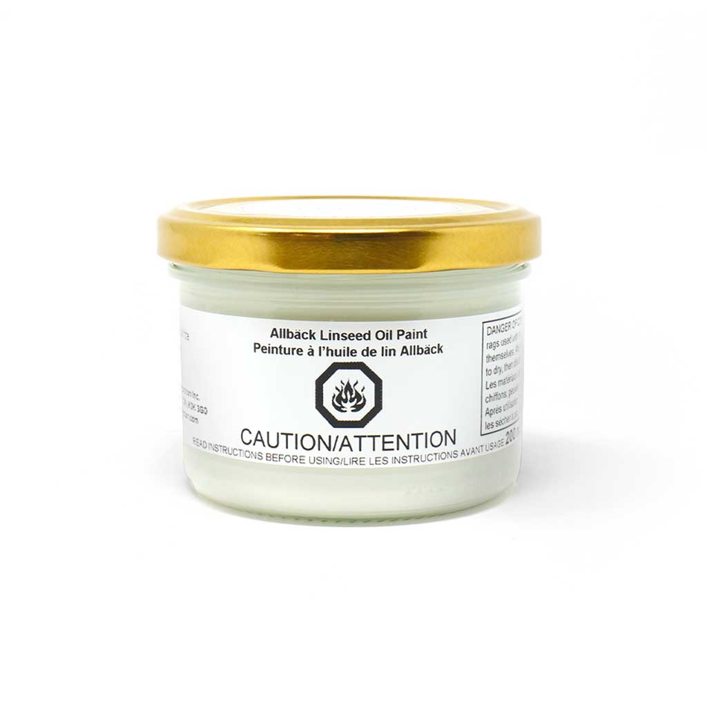 200ml of Allback Linseed Oil Paint with a gold lid in the shade vintage white.