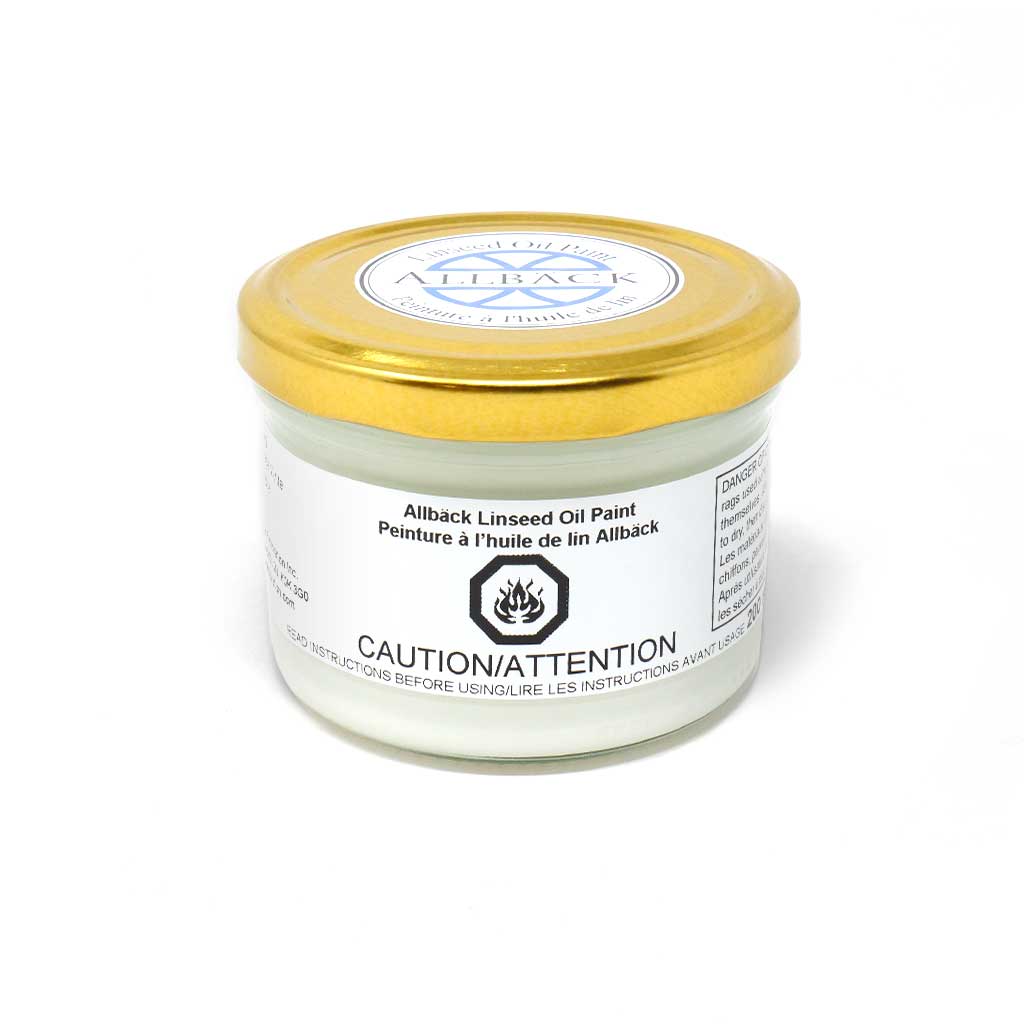 200ml of Allback Linseed Oil Paint with a gold lid in the shade vintage white.