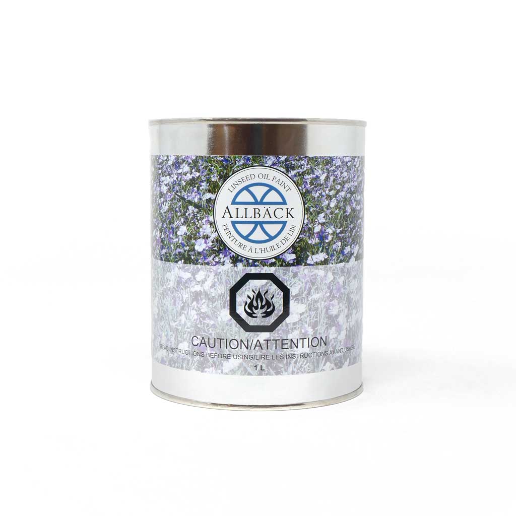 1 Liter can of Allback Linseed Oil Paint against a white background.