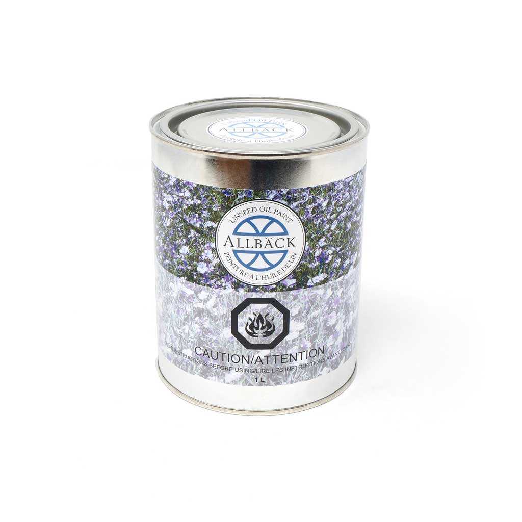 1 Liter can of Allback Linseed Oil Paint against a white background.