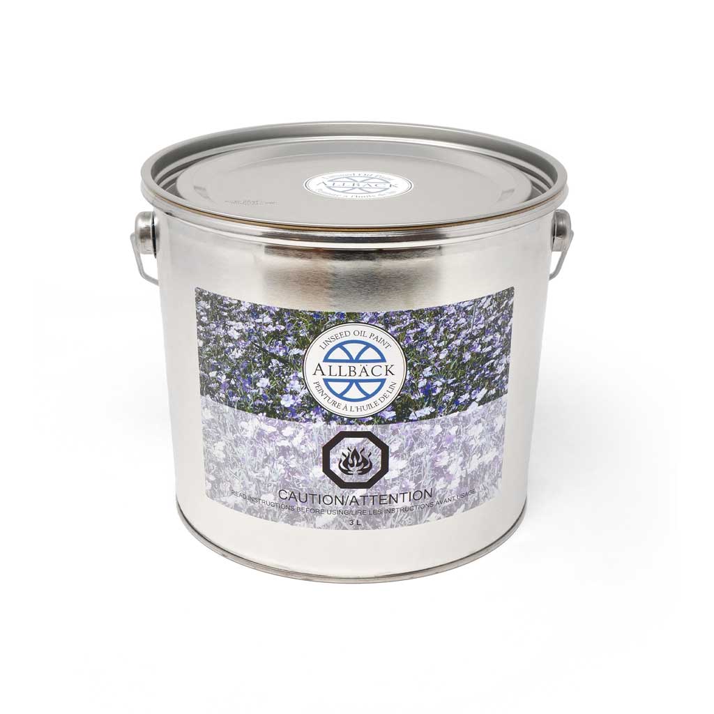 3 Liter can of Allback Linseed Oil Paint against a white background.