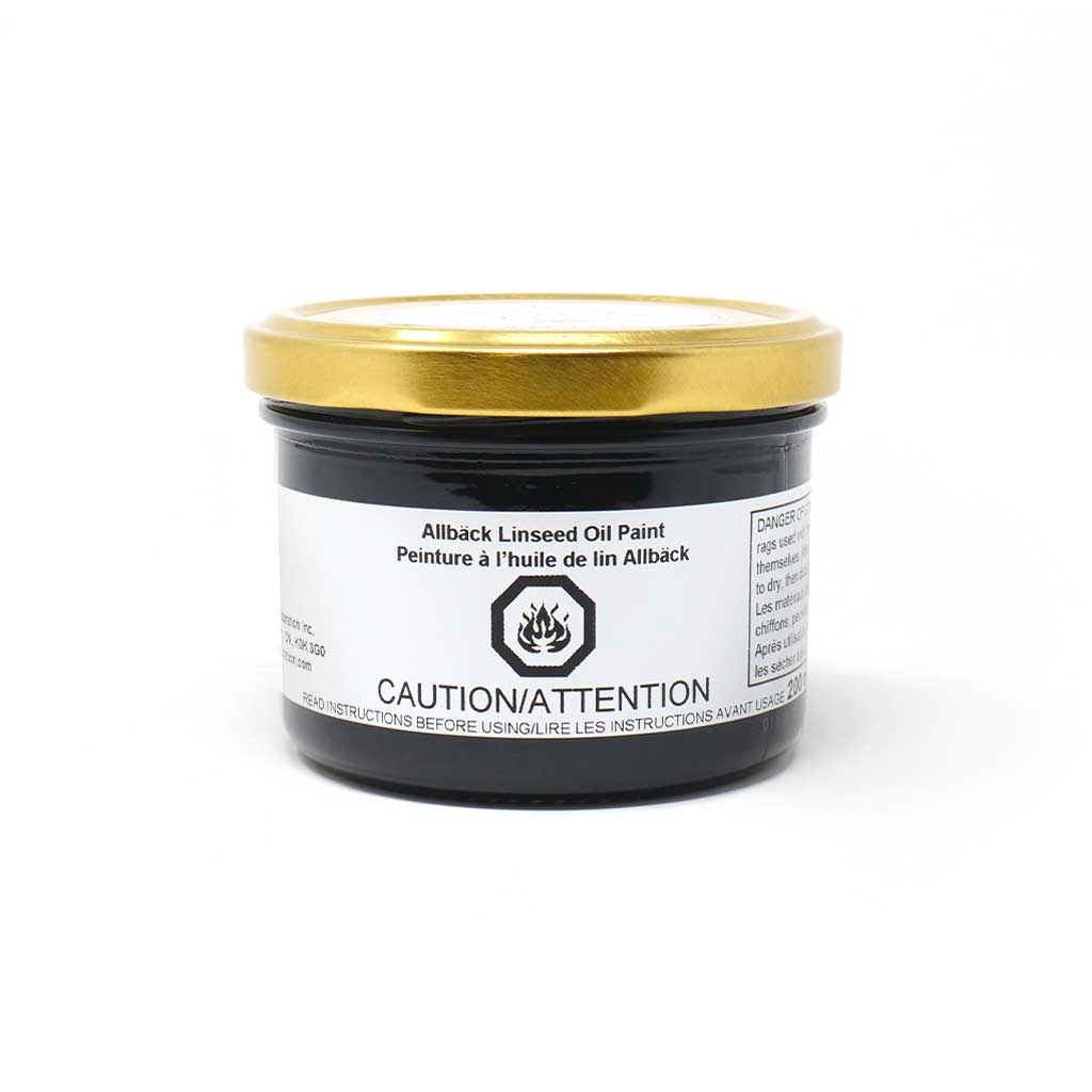 200ml of Allback Linseed Oil Paint with a gold lid in the shade black.