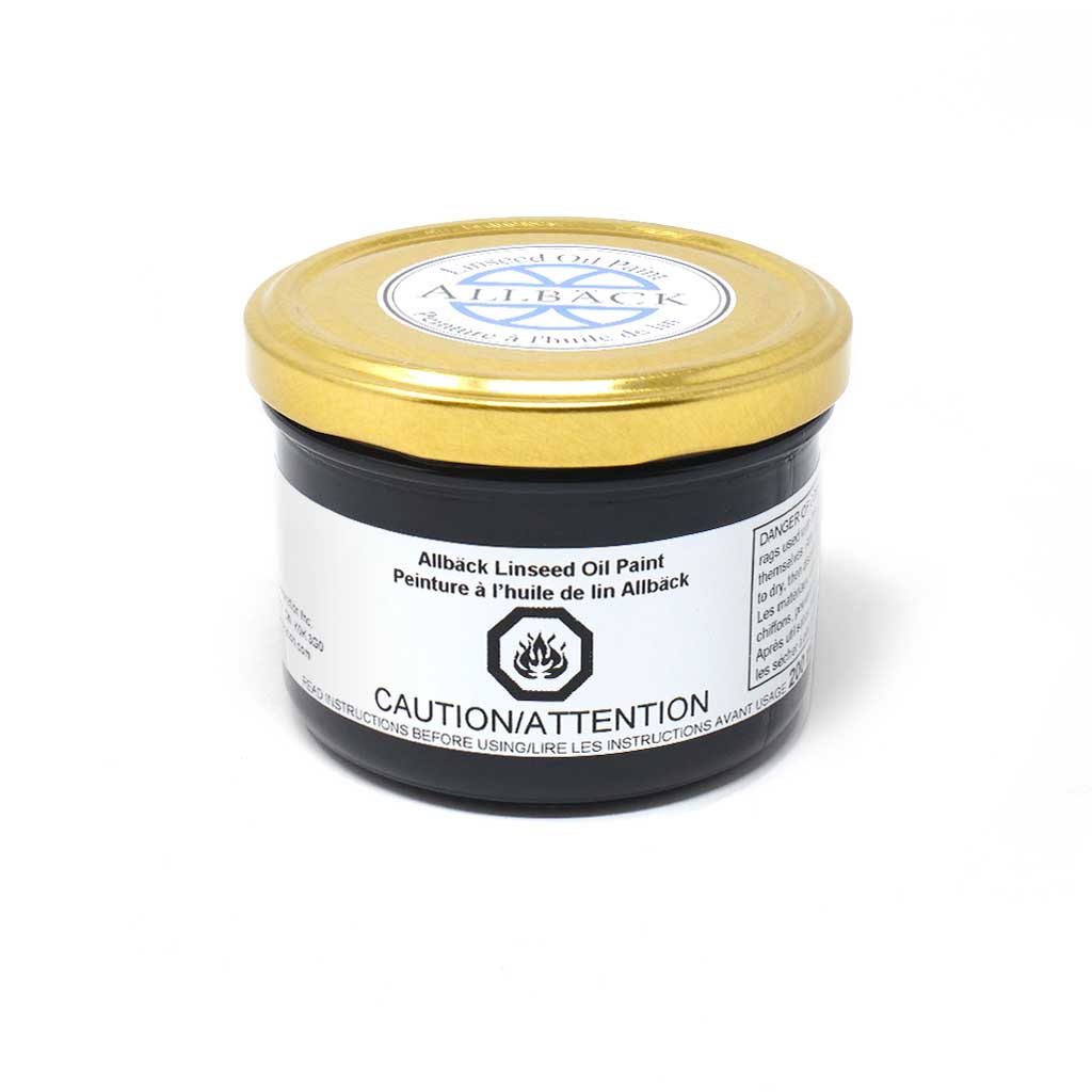 200ml of Allback Linseed Oil Paint with a gold lid in the shade black.