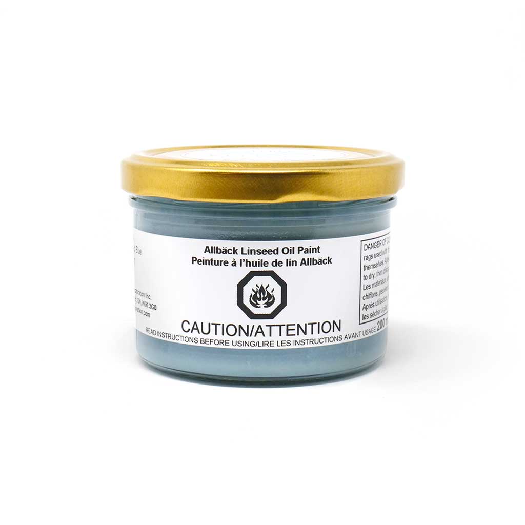 200ml of Allback Linseed Oil Paint with a gold lid in the shade old blue.