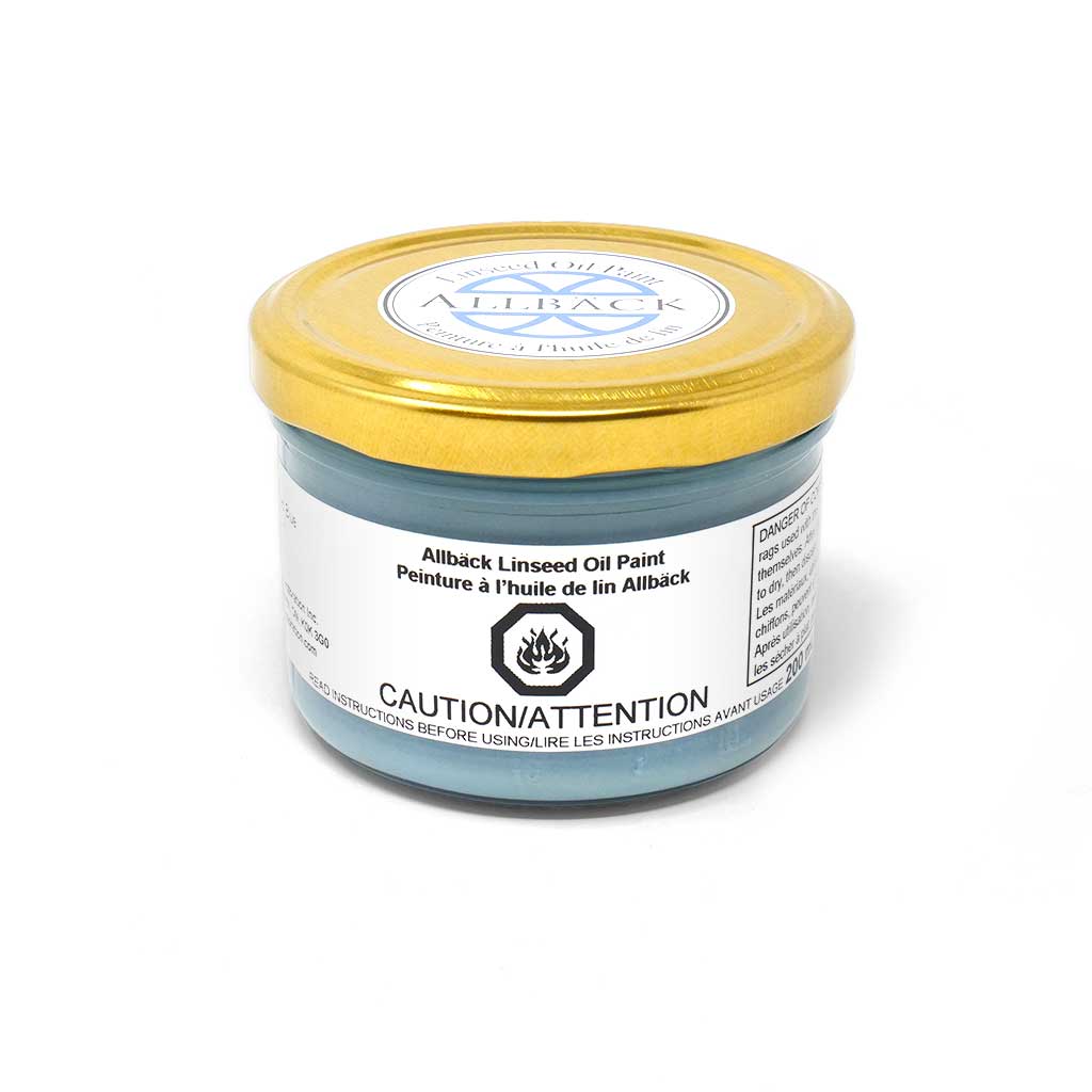 200ml of Allback Linseed Oil Paint with a gold lid in the shade old blue.