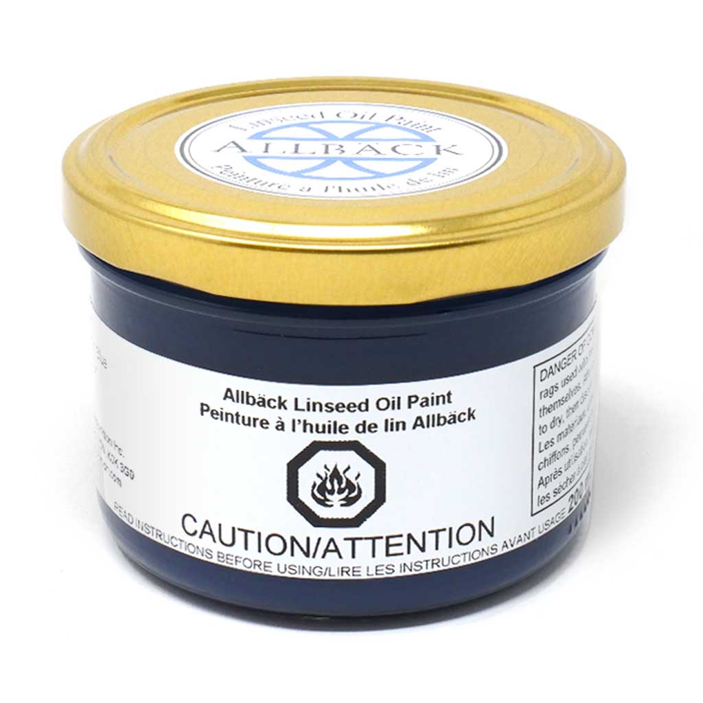 200ml of Allback Linseed Oil Paint with a gold lid in the shade midnight blue.