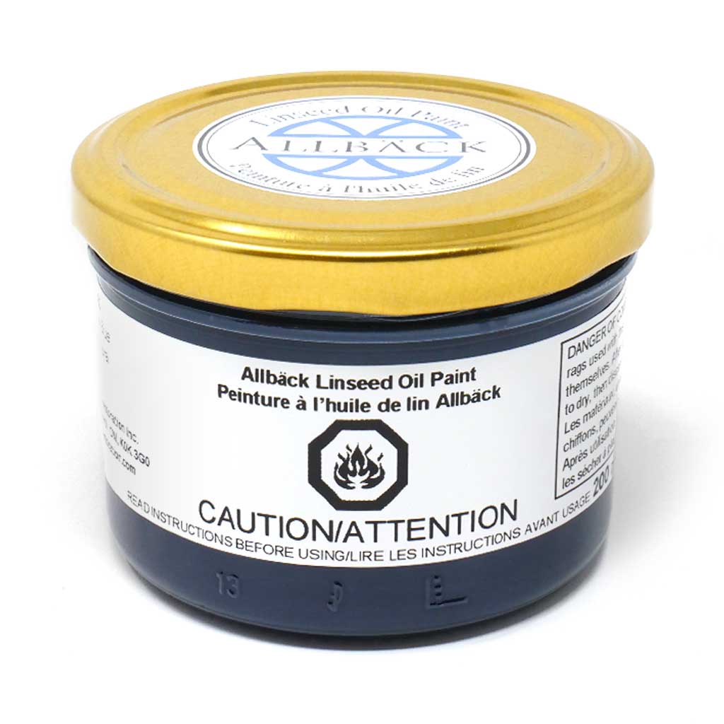 200ml of Allback Linseed Oil Paint with a gold lid in the royal blue.