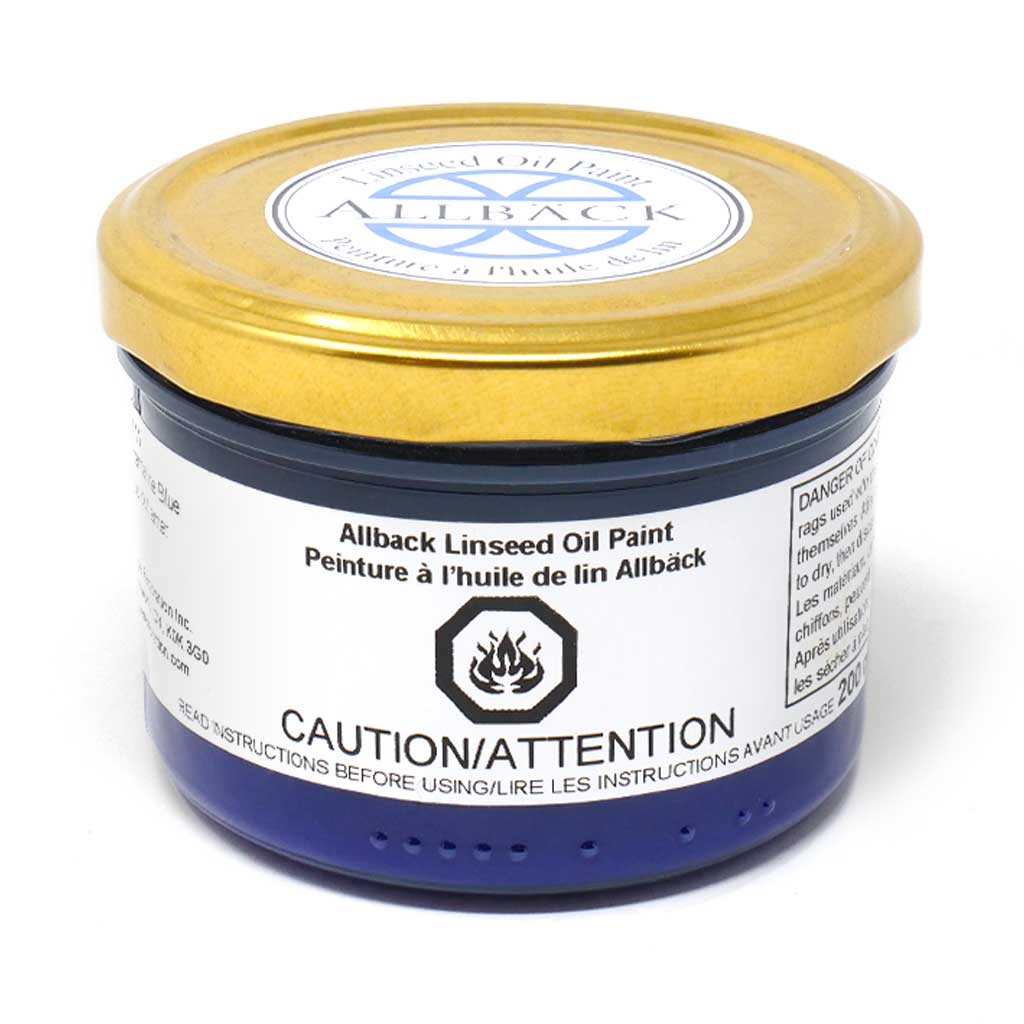 200ml of Allback Linseed Oil Paint with a gold lid in the shade ultramarine blue.